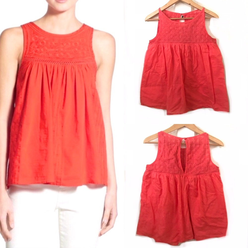 J Crew coral medallion eyelet babydoll top